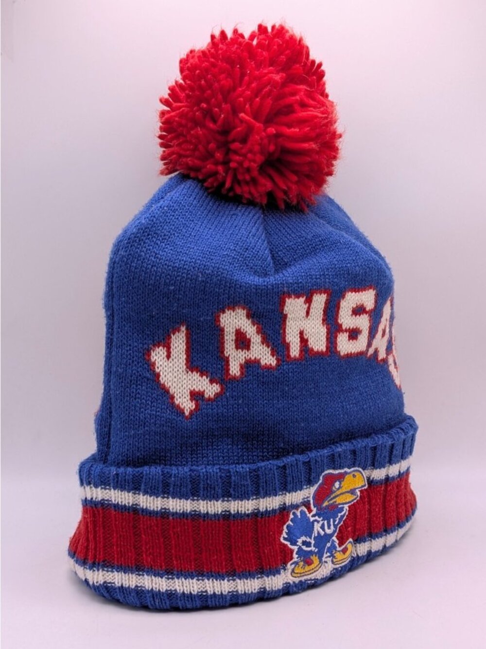 Kansas University Jayhawks Cuffed Pom Knit Beanie Winter Hat Cap NCAA Adidas